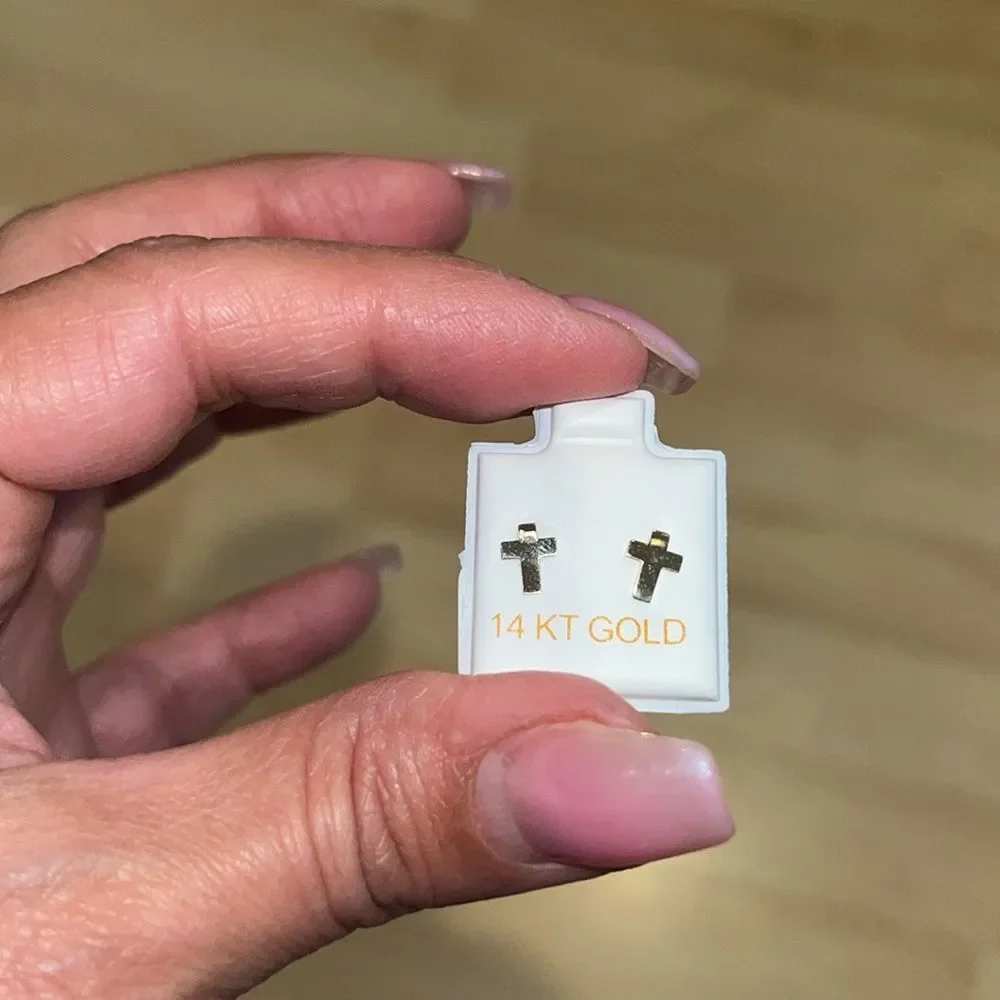 Tiny 14k Yellow Gold Cross Stud Earrings